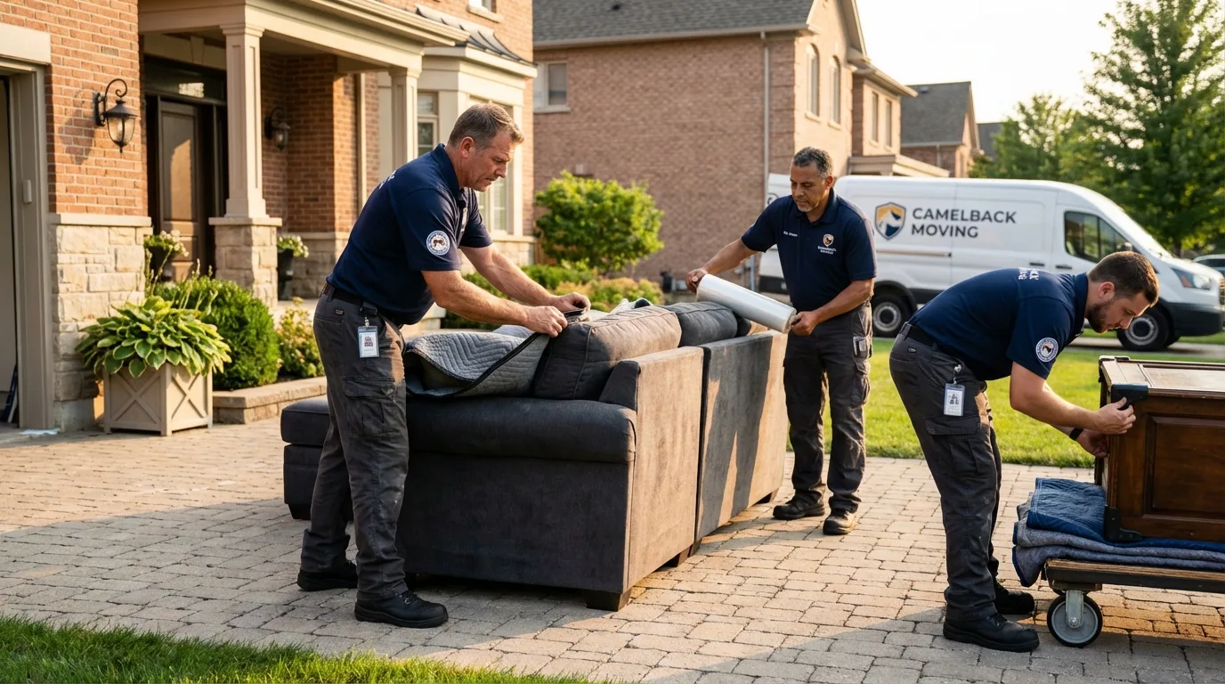 Large estate moving crew wrapping furniture in Cleveland, OK
