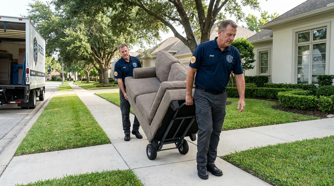 Local residential moving crew loading furniture in Cleveland, OK